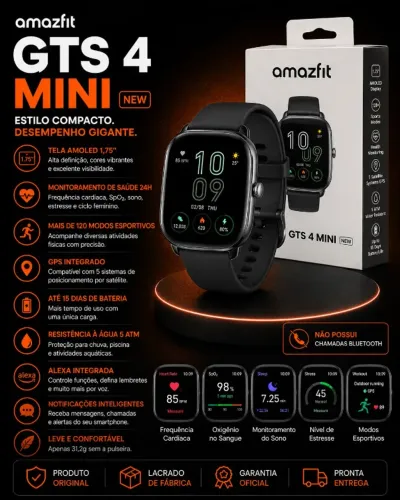 Smartwatch Amazfit GTS 4 Mini New Até 15 Dias de Bateria