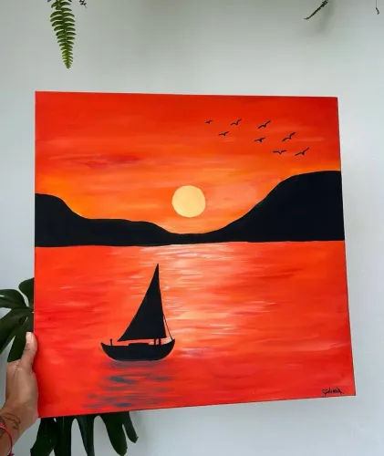 Tela pintura pôr do sol