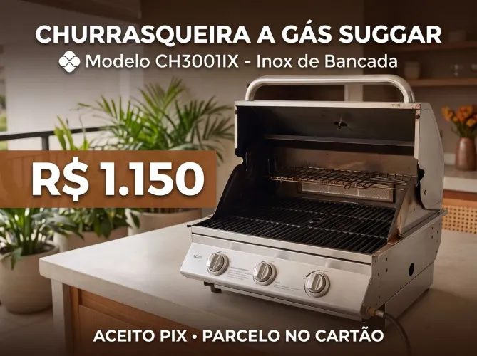 ? Churrasqueira a Gás Inox Suggar CH3001IX - Bancada/Embutir (Oportunidade)