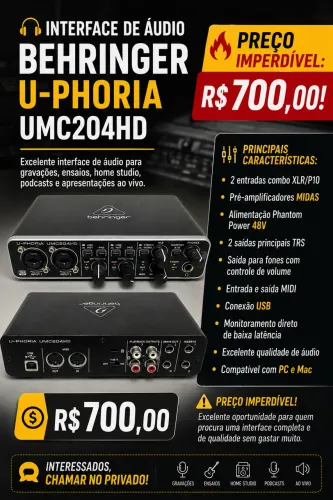 ? INTERFACE DE ÁUDIO BEHRINGER U-PHORIA UMC204HD