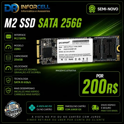 SSD M.2 SATA 256G - SEMI-NOVO 