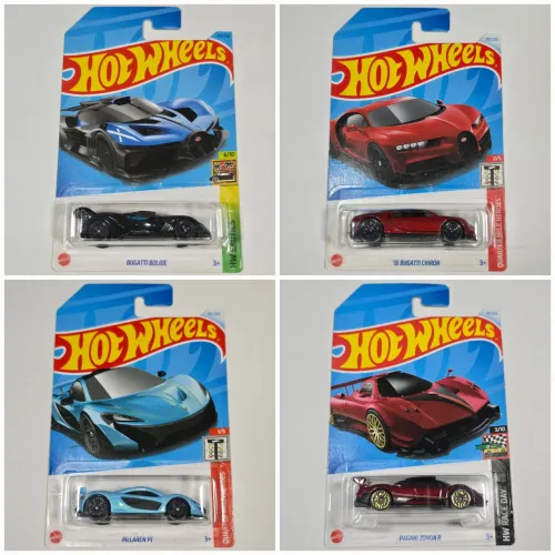 4 Hot Wheels - Super Carros - Bugatti Chiron, Bugatti Bolide, Pagani Zonda R e McLaren P1