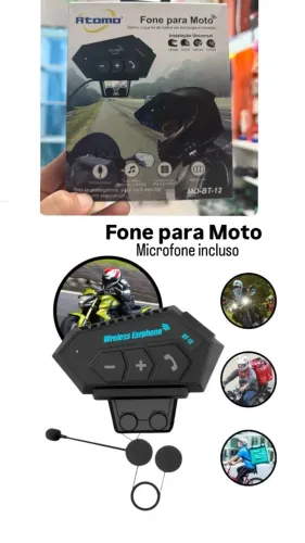 fone de ouvido para capacete Atomo MO-BT-12 possui tecnologia Bluetooth para chamadas