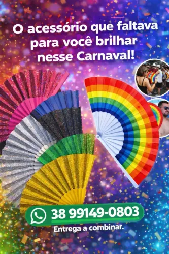 Acessório de Carnaval - leque  arco íris e com Glitter 