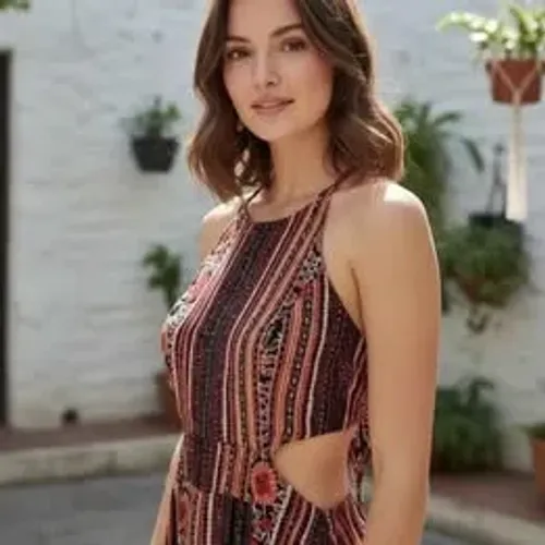 Vestido Novo Longo com Corte Na Cintura e Trançado Atrás c/ Bojo Tamanho M