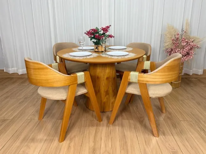 Mesa de Jantar Paris Circular 1.10×1.10 c/4 Cadeiras- Produto Novo