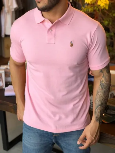 Camisa Polo Piquet Polo Ralph Lauren - Rosa - Tam. L (G)