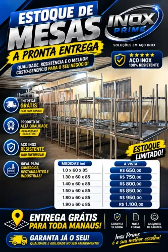Mesas em inox a partir de 650,00