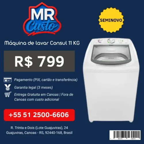 Máquina de Lavar Consul 11kg Seminova | Revisada, com Garantia e Frete Grátis | MR Custo