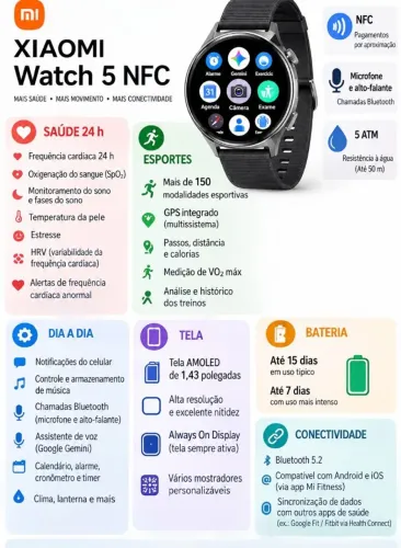 Lançamento Xiaomi Watch 5 NFC 2026