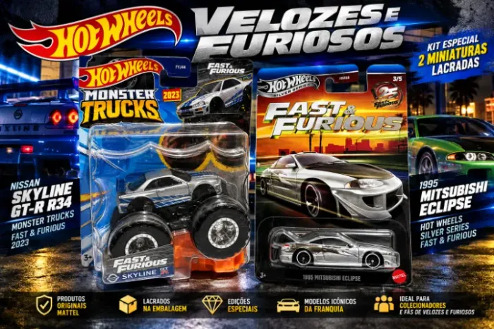 Hot Wheels Velozes e Furiosos - Skyline R34 + Eclipse | Lacrados