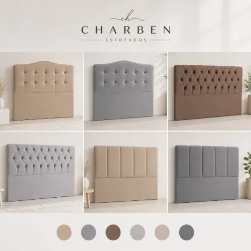 Cabeceira Solteiro Casal Queen King Estofada Canelada 140x115 cm Bege - CHARBEN