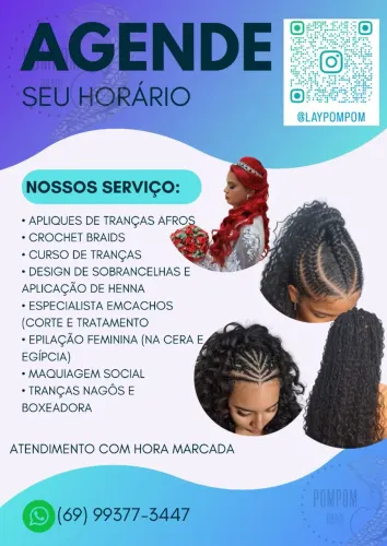Trancista, epiladora feminina, especialista em cachos, penteadista