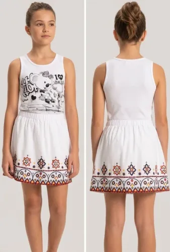 Conjunto Infantil Feminino Regata + Saia Bordada - Tamanho 12, LILICA RIPILICA