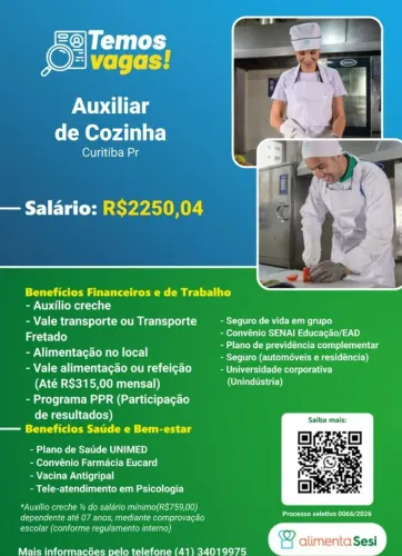 Auxiliar de cozinha- R$2.250,04