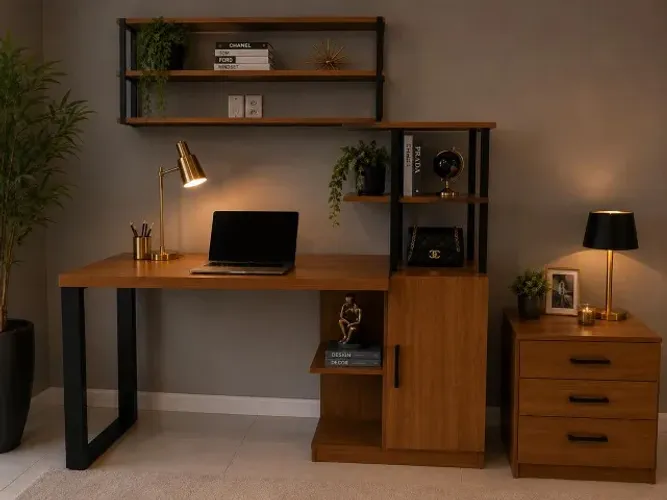 Mesa de Escritório/Home Office com Estante Integrada