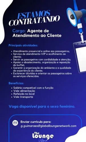 Vaga de emprego: agente de atendimento