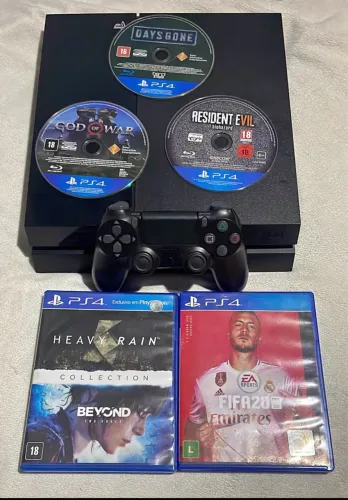 PlayStation 4 + 5 jogos + 1 controle + todos os cabos de conexão