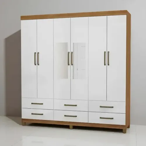 Guarda Roupa Dallas Cinamomo/Branco com Espelho