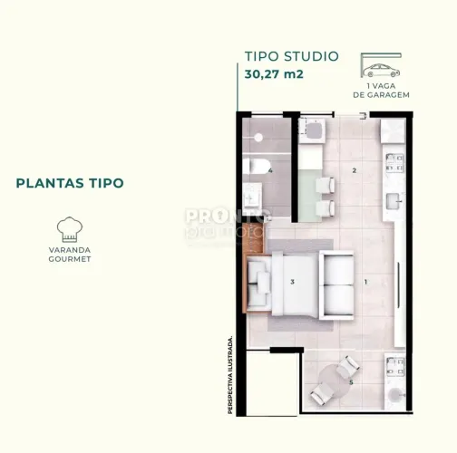 Flat com 1 quarto em Muro Alto