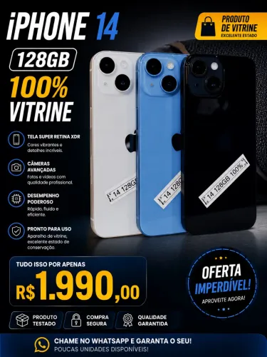 *IPHONE 14 128GB 100% VITRINE R$1.990