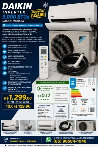 ? AR-CONDICIONADO DAIKIN INVERTER 9.000 BTUs - FTK09P5VL ?