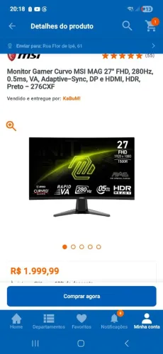 Monitor Gamer MSI MAG 27 com 280Hz