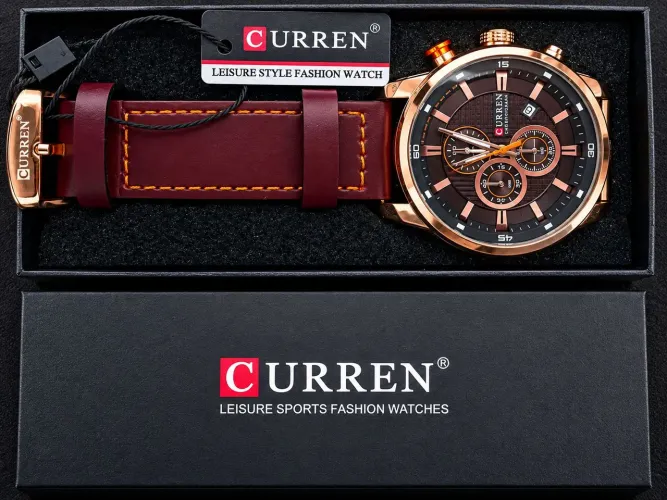 Relógio Masculino Curren Original Rosé Gold com Pulseira Vinho + Caixa