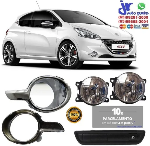 Kit Farol Milha Peugeot 208 2012 2013 2014 2015 2016 + Aro Cromado
