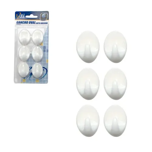 Gancho Adesivo De Parede Oval Multiuso C/ 6 Pcs - 123 Útil