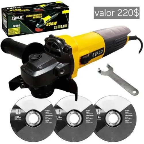 Esmerilhadeira Angular 4.1/2 POL 850W 115MM EV850 EVALD + Kit 3 Discos novo entregamos