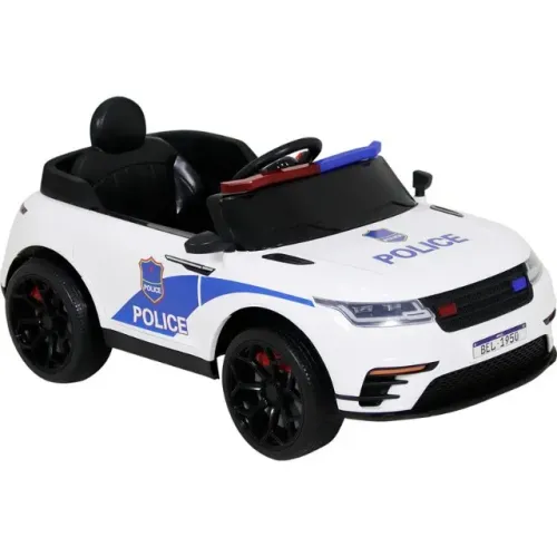 Carrinho Elétrico Infantil de Polícia Drift 12V Branco Com Controle