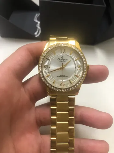 RELÓGIO DE PULSO DOURADO CHAMPIONS FEMININO 