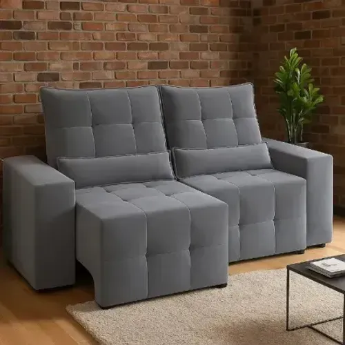 Novo Sofá Retrátil e Reclinável Larissa Cinza em estoque Excelente qualidade