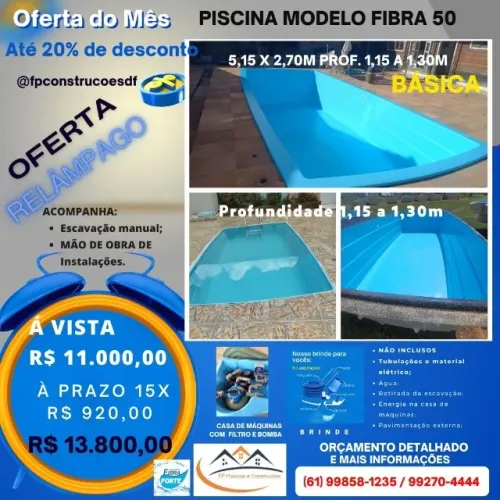 Piscina 5,15x2,70m. Direto da fábrica. Azul ou branca.