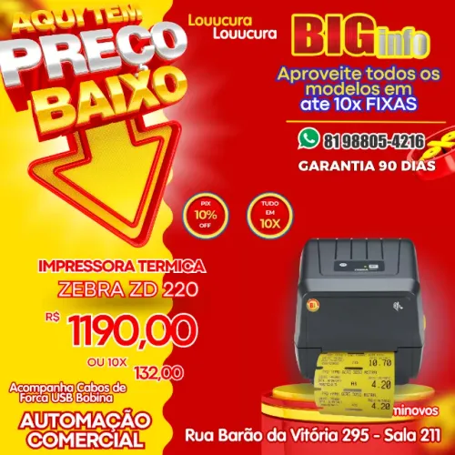 Impressora Termica de Etiquetas Zebra ZD220 Nova GC420t - GARANTIA