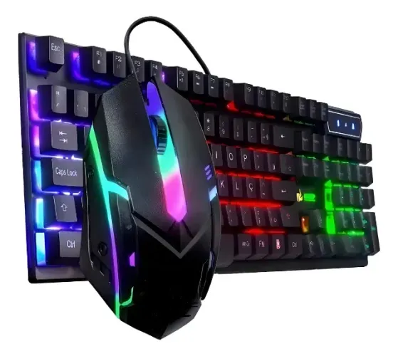 Combo Kit Gamer Teclado E Mouse Semi Mecânico Led Rgb Mouse Preto Teclado Preto