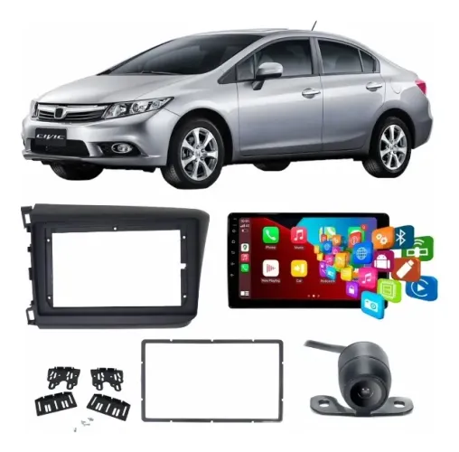 Kit Central Multimídia 9 Moldura Câmera Civic G9 2012-2015