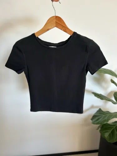 Top Cropped P Zara Preto Elastano
