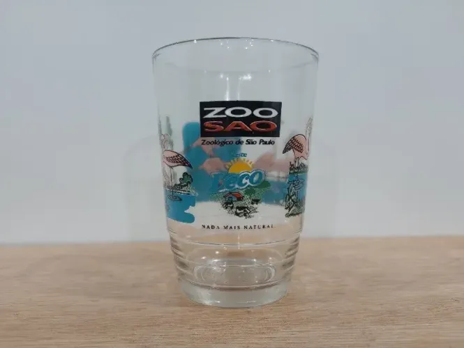 Copo antigo de vidro colecionável Zoológico de São Paulo