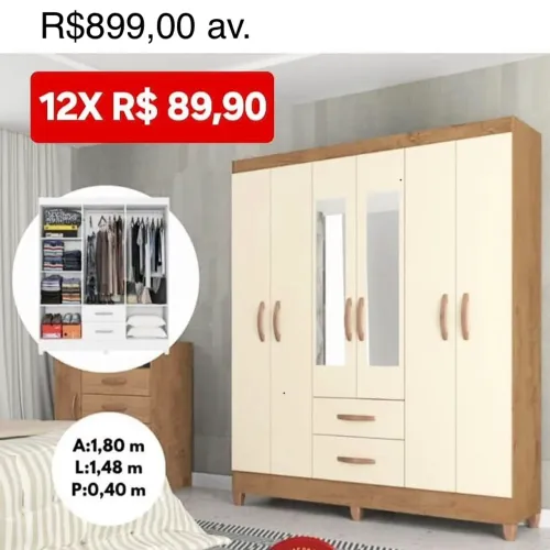 PROMOÇÃO URGENTE - Guarda-Roupa Roupeiro Fortaleza 6 PORTAS Nude apenas 12x de R$89,90