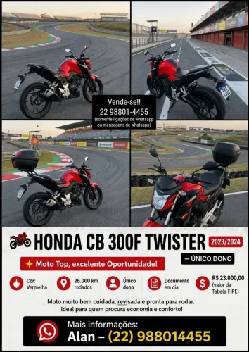 Moto cb 300f vermelha muito nova, revisada. 23.000 preço da tabela fipe