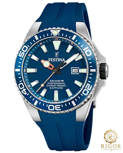 Relógio Festina Masculino Azul Pulseira de Borracha Caixa em Aço Modelo: F20664/1