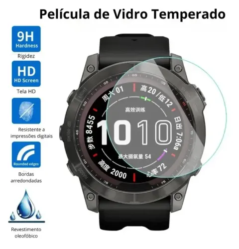 Kit 2x Películas de vidro premium para Garmin Fenix 6, 7 e similares, 51mm