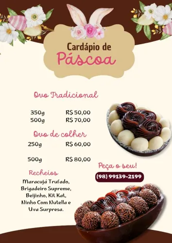 Ovo da Páscoa de Colher Brigadeiro, Ninho Com Nutella, Beijinho, Kit Kat, Maracujá.