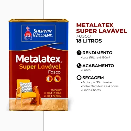 TINTA METALATEX SUPER LAVÁVEL FOSCO LATA - BRANCO - SHERWIN-WILLIAMS