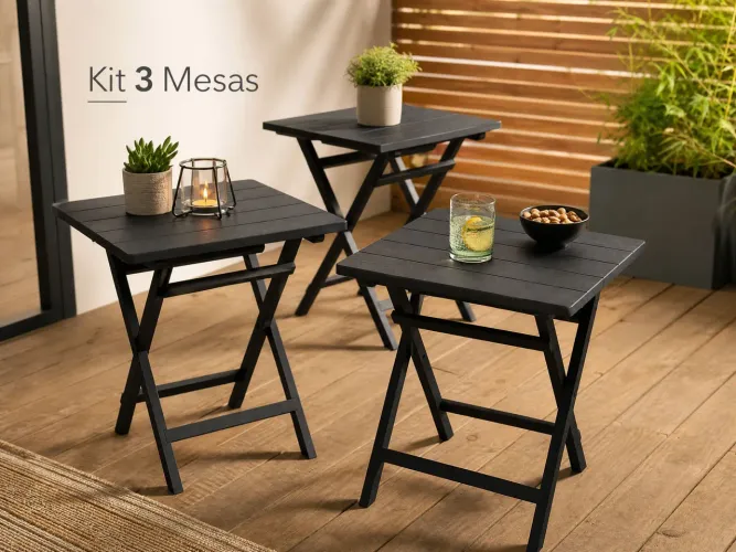 Kit com 3 Mesas de Madeira 50x50