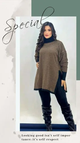 Poncho De Tricot Gola Alta Feminino Xadrez Caqui Tamanho M Novo