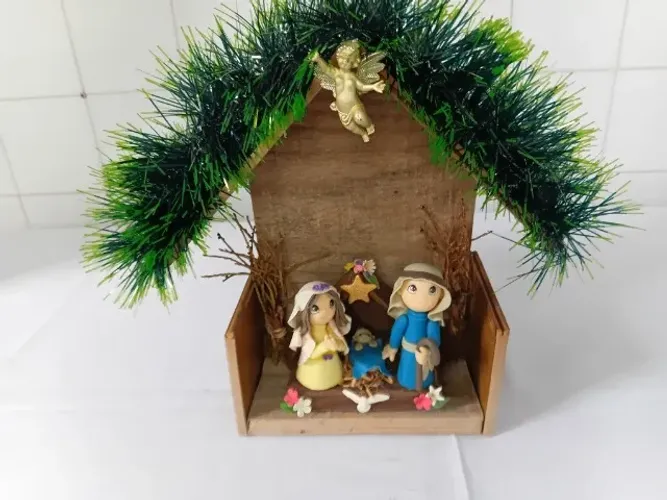 Peça Única - Presépio de Natal Novo 29cm Biscuit e Madeira - Engenho de Dentro