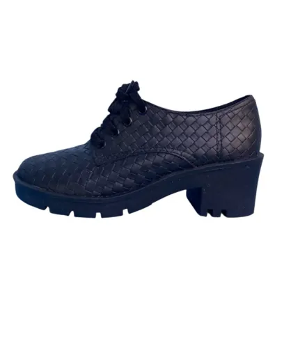 Sapato Oxford Feminino Tratorado Salto Grosso Preto, Tamanho 36